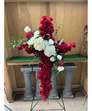 RED AND WHITE CROSS Fresh Floral Arrangement