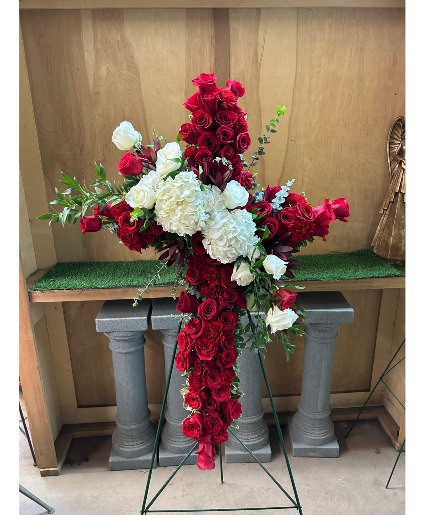 RED AND WHITE CROSS Fresh Floral Arrangement