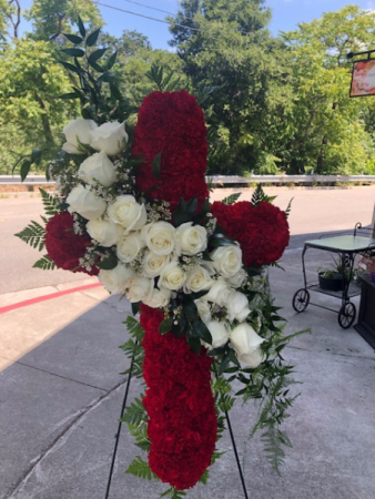 Red and White Cross FUNERAL CROSS