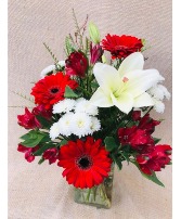 Red and White Delight Fresh Vase Arrangement
