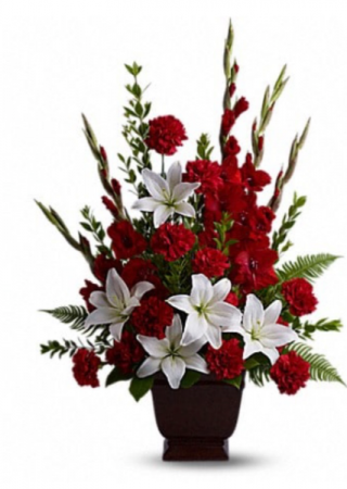Red and white funeral spray  Funeral 