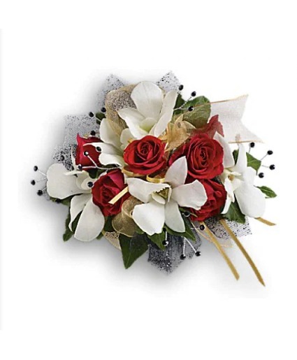 Red and White Orchid Corsage 