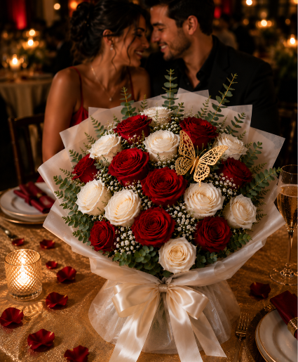 Red and White Petals of Love Call Us for Faster Service & Daily Specials: (915) 303-8500 Text Us to Order Anytime: (915) 505-3708 Your trusted source for Flowers & Delivery in El Paso TX