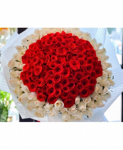 Red and white rose bouquet  