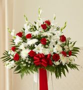 Red and White Sympathy Standing Basket Sypathy