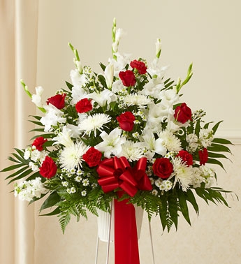 Red and White Sympathy Standing Basket Sypathy