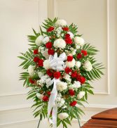 Red and White Sympathy Standing Spray Funeral Flowers