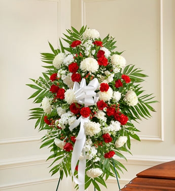 Red and White Sympathy Standing Spray Funeral Flowers