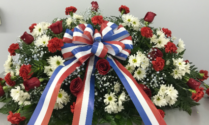 Red and white tribute spray - full couch casket spray