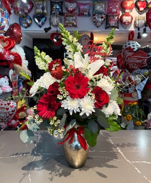 Red and white valentines arrangement  