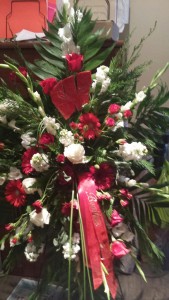 Red and White Wisconsin Badger Floral Spray 