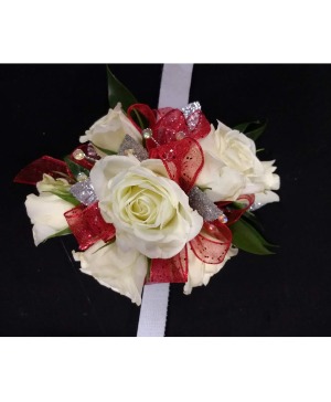 Red and White wrist corsage corsage