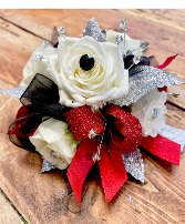 Red, Black, and Silver Wrist Corsage Corsage
