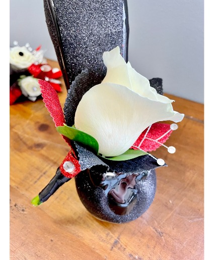 Red, Black, and Silver Boutonniere Boutonniere