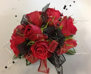 Red & Black Jazz Corsage prom