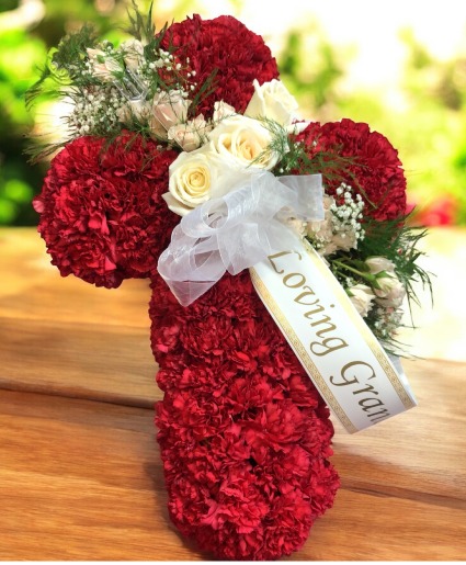 Red Carnation Cross Standing Spray Cross Standing Spry