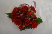 red corsage wrist corsage