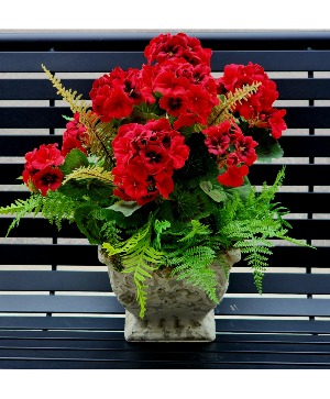 Red Geraniums & Ferns Permanant Botanical Design