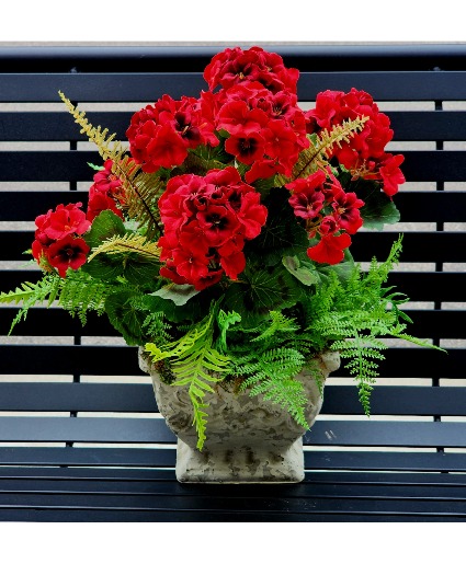 Red Geraniums & Ferns Permanant Botanical Design