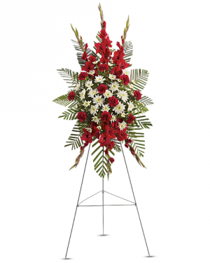 Red Glads, Carn and Dasie spray Sympathy Easel