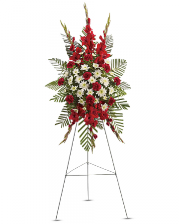 Red Glads, Carn and Dasie spray Sympathy Easel
