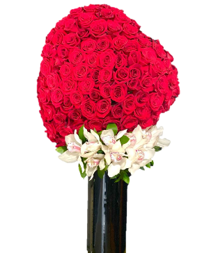 Red Heart $550.00 Red Roses and White Orchids