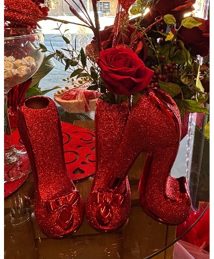 Red high heel bud vases 
