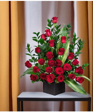 Red in Black Rose Arrangement