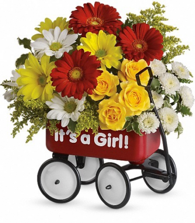 red metal wagon girl new baby