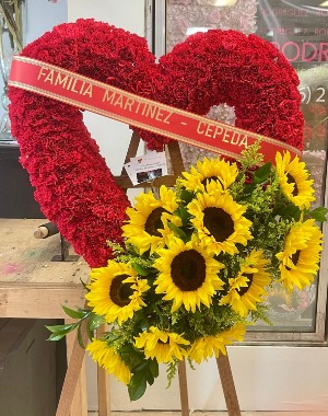 RED OPEN HEART WITH SUNFLOWERS 