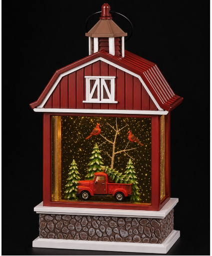 Red Pickup and Cardinal Snowglobe 
