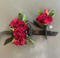 Red Red Wine Wrist Corsage & Boutonniere Set