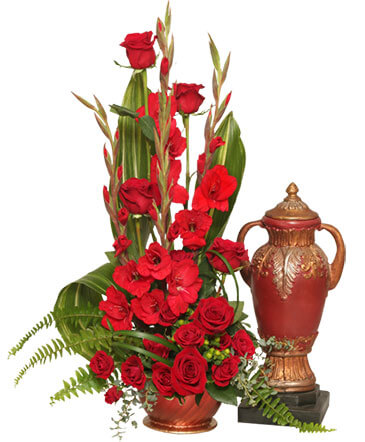 Red Remembrance Cremation Flowers  (urn not included)  in Albany, NY | Ambiance Florals & Events