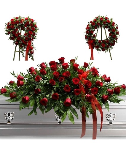 Red Rose 3 Piece Funeral Flowers Package 