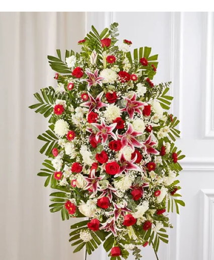Red Rose And Lily Standing Spray  Funaral Spray