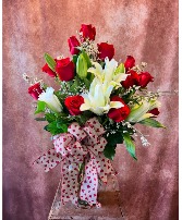 Red Rose and Rose lily vase  Roses 
