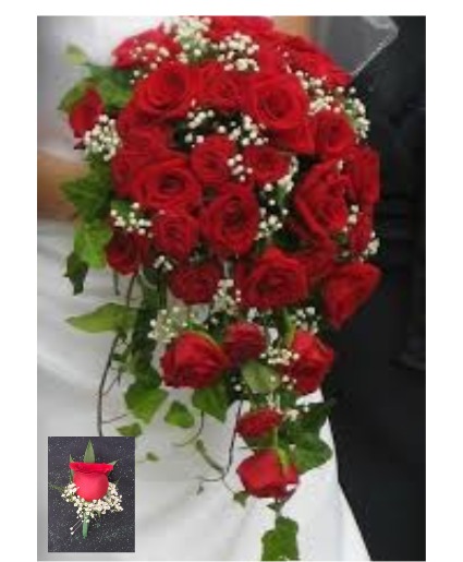 Red Rose Cascade Wedding Flowers