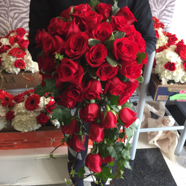 Red Rose Cascading Bouquet Bridal Bouquet in Darien, CT | DARIEN FLOWERS