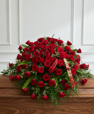 Red Rose Casket Tribute Casket Spray in Saginaw, MI | GAUDREAU THE FLORIST LTD.