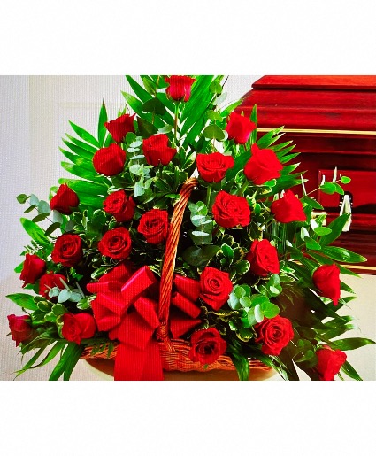 Red Rose Fireside Basket  Sympathy 