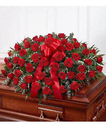 Red Rose Half Casket Cover  Funeral Flowers in Brooklyn, NY | Glez Flowers