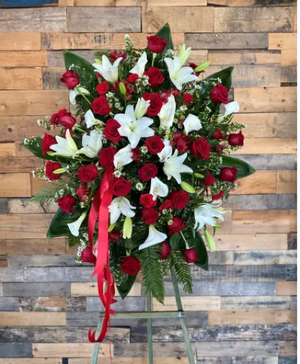 Red Rose & Lily standing spray  