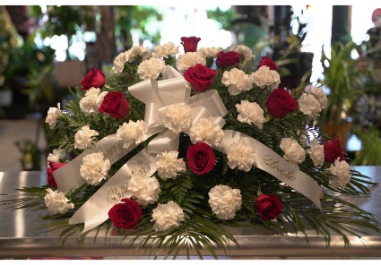 Red Rose & White Carnation Casket Spray