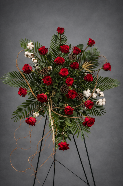 Red Rose with Cotton Spray Standing Spray