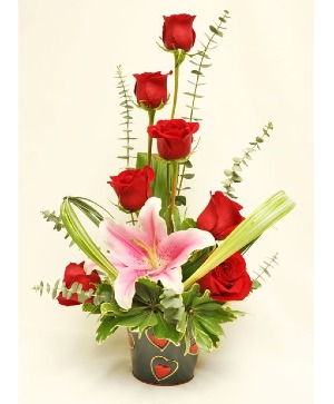 Red roses and white lilies 