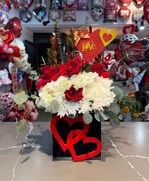 Red roses in Wooden box  