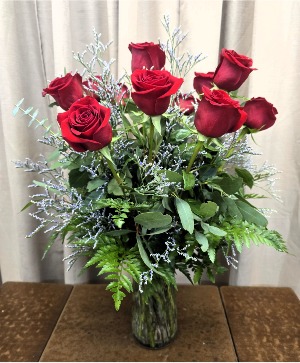 RED ROSES & MISTY Premium Rose Arrangement