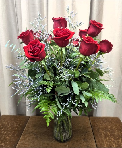 RED ROSES & MISTY Premium Rose Arrangement