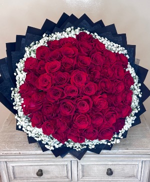 Red Roses with babysbreath rim ? 