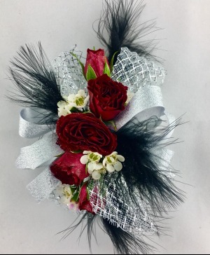 Red Roses with Feathers Corsage 